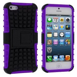iPhone 5 5S TPU+PC Dual  Hybrid Case with Stand (Black-Purple)